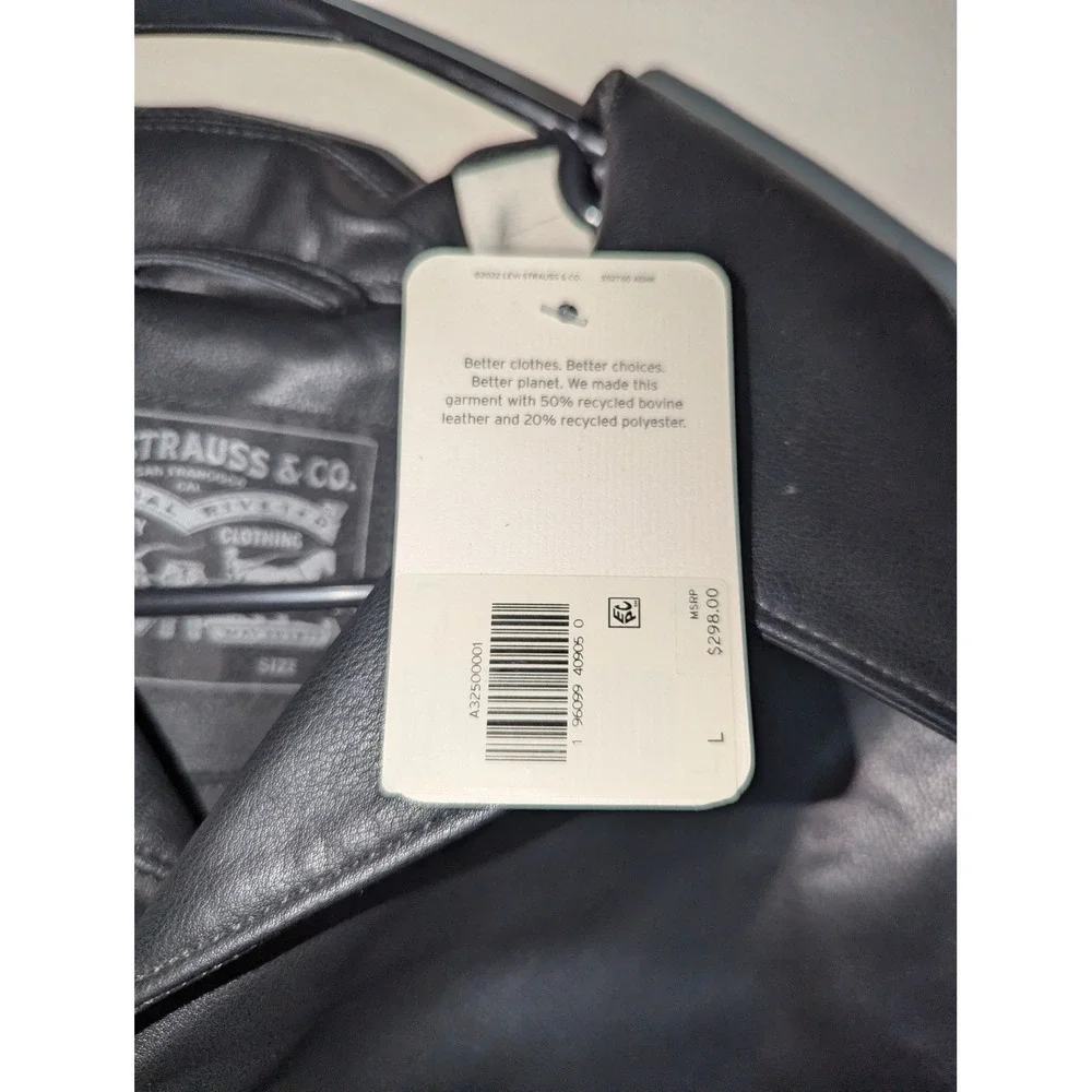 Levis Mens Recycled Leather Shirt Jacket Black Button Front A32500001 Size L NEW - Picture 6 of 13